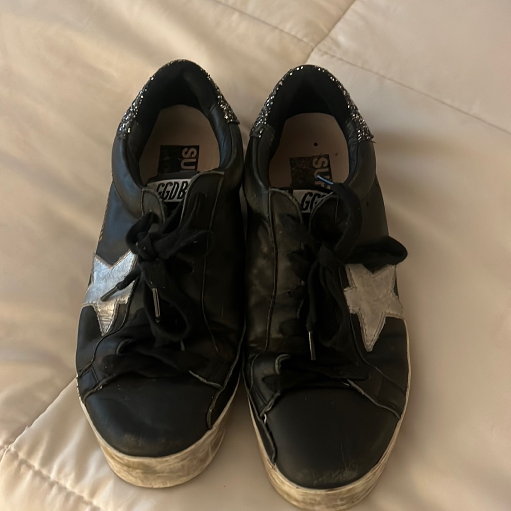 Golden Goose Black Leather Sneakers With Silver Star